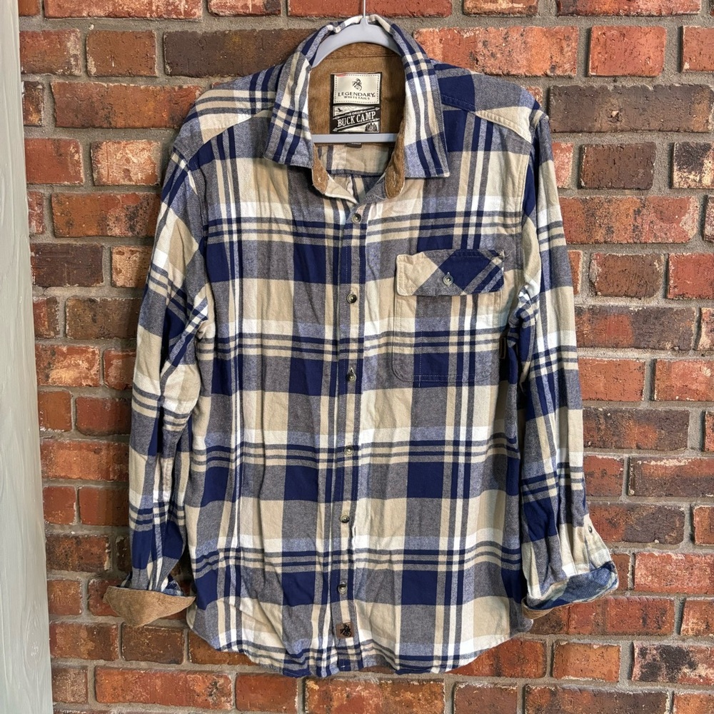 Legenday whitetails mens plaid flannel buck camp gorpcore grunge shirt blue L